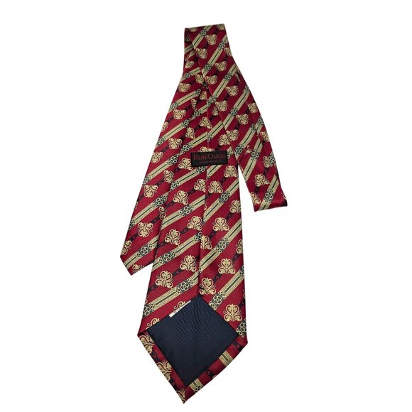 Rene Chagal Men's Burgundy & Gold Fleur-de-Lis Stripe Necktie - Picture 3 of 7